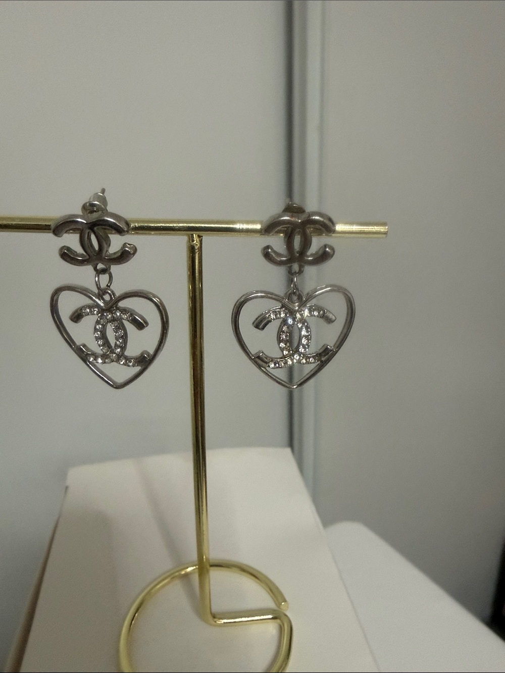 Fashion Jewelry Silver-Tone Heart Drop Earrings with Crystal Accents